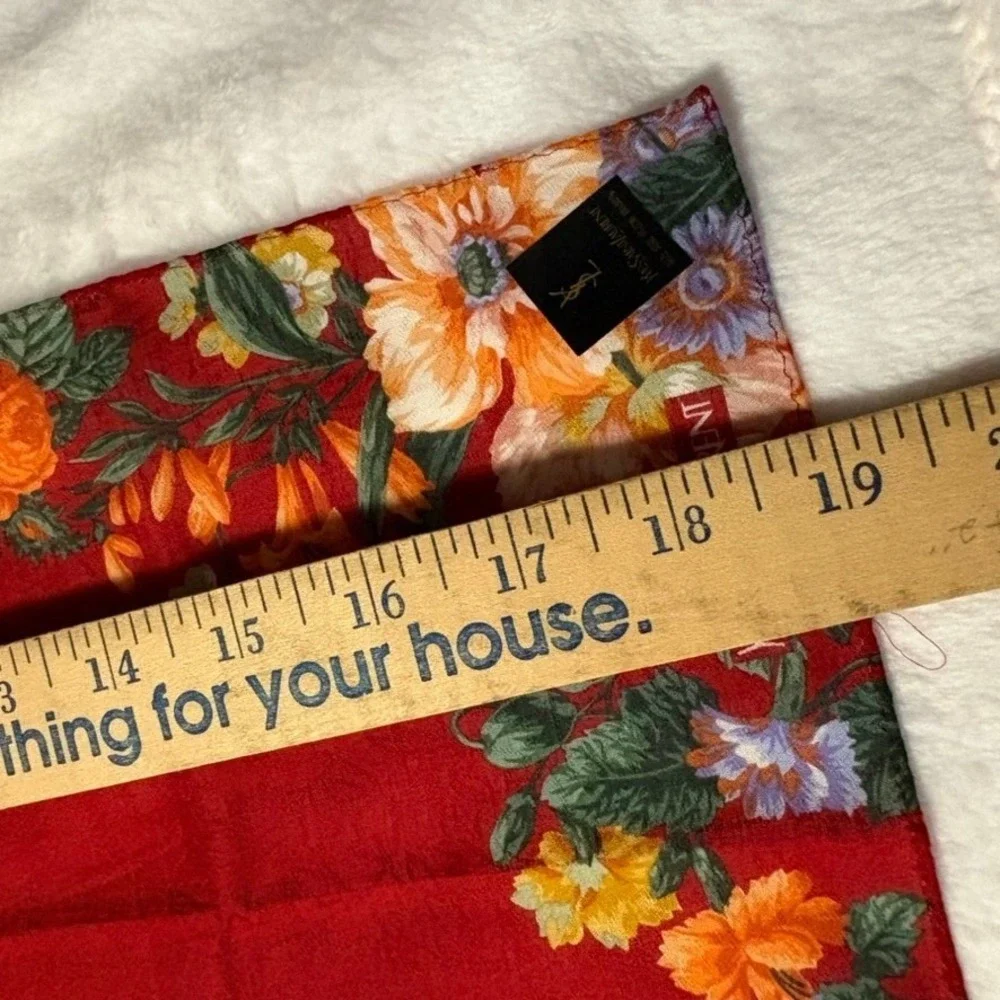 Vtg YVES SAINT LAURENT Scarf Handkerchief Floral Cotton Red Orange Yellow 19